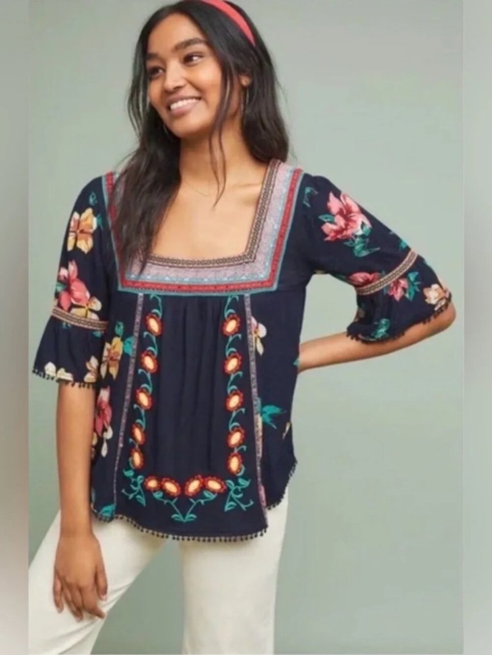 Anthropologie Dakota Square Neck Boho Short sleeved Blouse